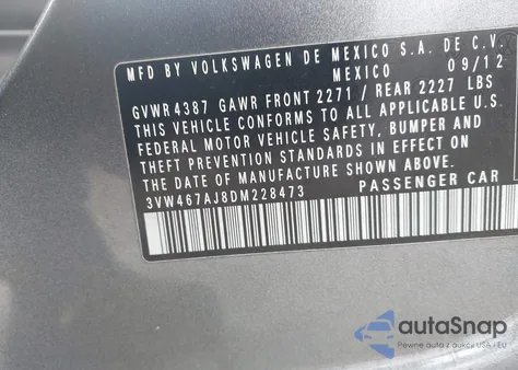 2013 Volkswagen Jetta Gli Autobahn W/Nav из США, поврежденный, VIN 3VW467AJ8DM228473